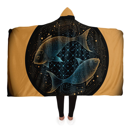 Pisces in Black and White Hooded Blanket