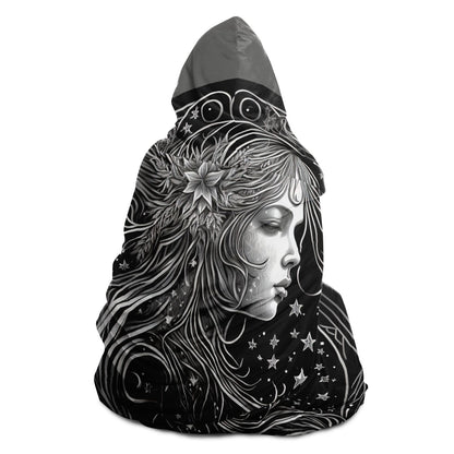 Virgo in Black and White Hooded Blanket