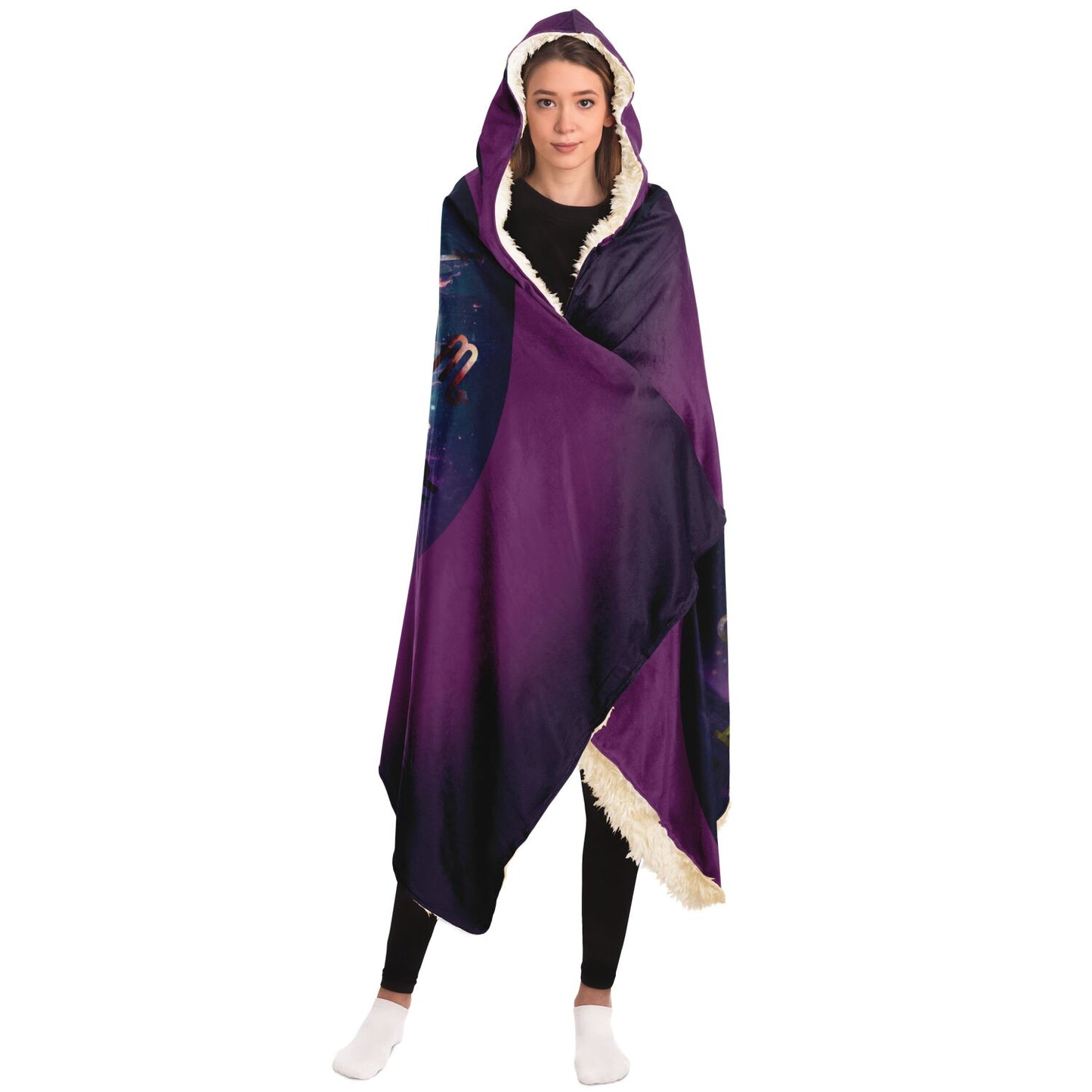 Zodiac Symbols Around Celestial Sphere with Amethyst Background Hooded Blanket