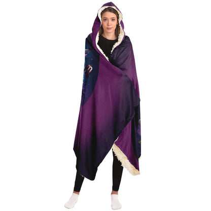 Zodiac Symbols Around Celestial Sphere with Amethyst Background Hooded Blanket