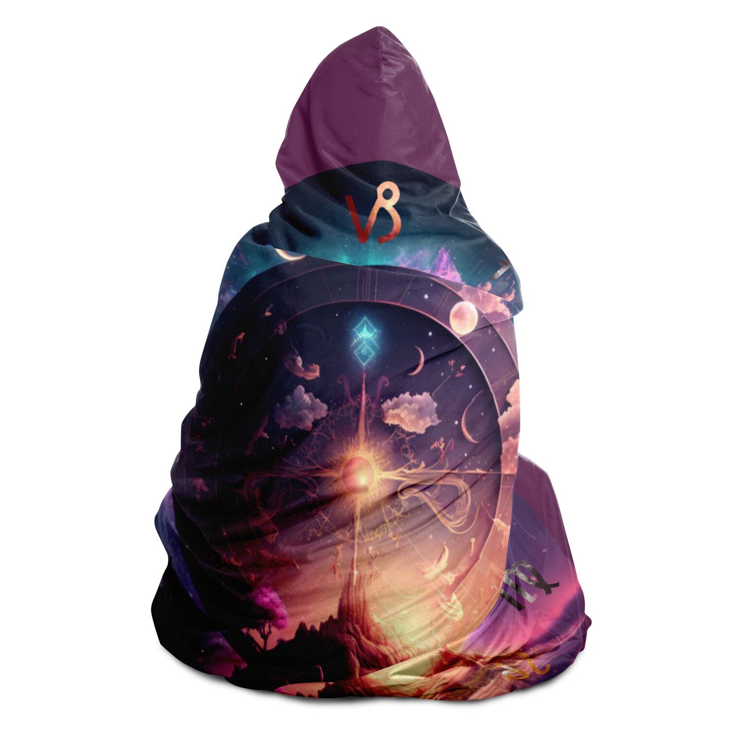 Zodiac Symbols Around Celestial Sphere with Black Background Hooded Blanket