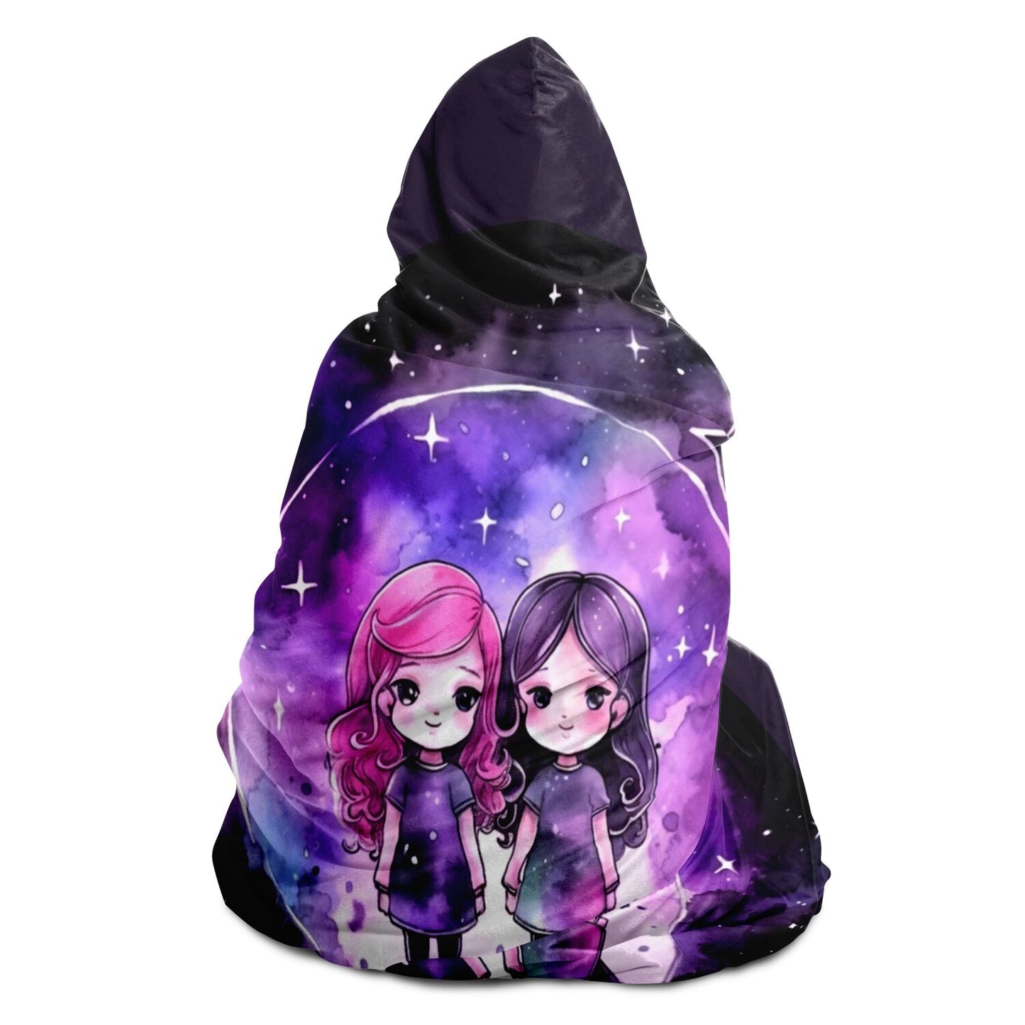 Gemini Purple Caricature with Stars Shadowed Hooded Blanket