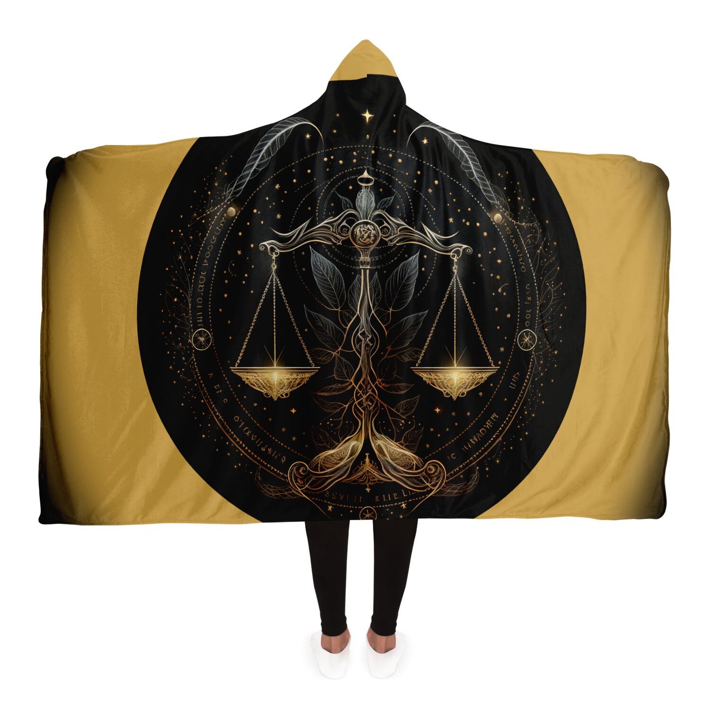 Libra Scales in Black and Gold Hooded Blanket
