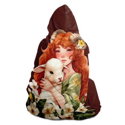 Aries Girl Vintage Illustration Hooded Blanket