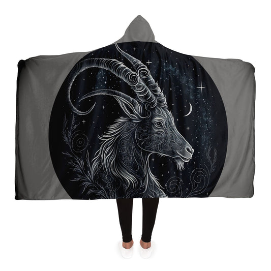 Capricorn in Black and White Hooded Blanket