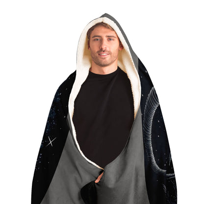 Capricorn in Black and White Hooded Blanket