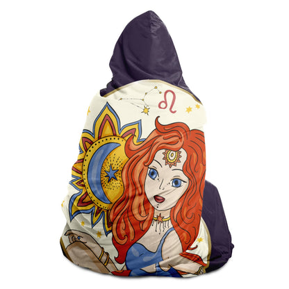 Leo Girl with Sun with Amethyst Background Hooded Blanket