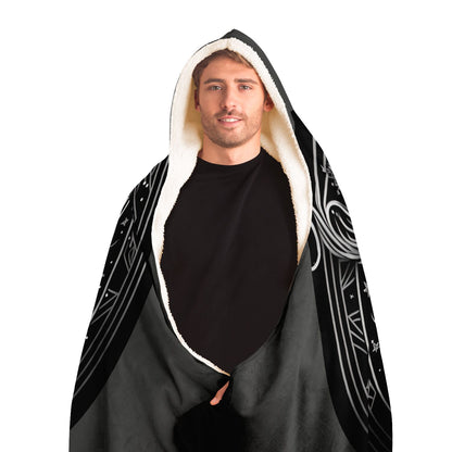 Virgo in Black and White Hooded Blanket