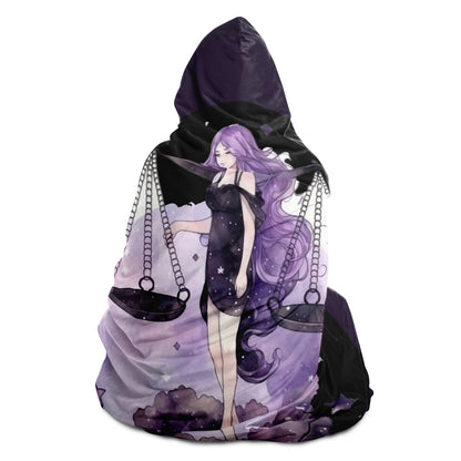 Libra Purple Caricature with Stars Shadowed Hooded Blanket