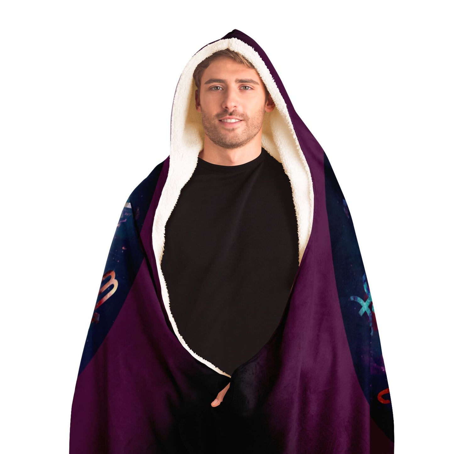 Zodiac Symbols Around Celestial Sphere with Black Background Hooded Blanket