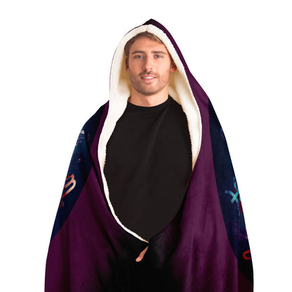 Zodiac Symbols Around Celestial Sphere with Black Background Hooded Blanket