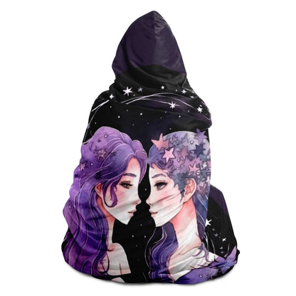 Gemini Purple Caricature with Leaves Shadowed Hooded Blanket