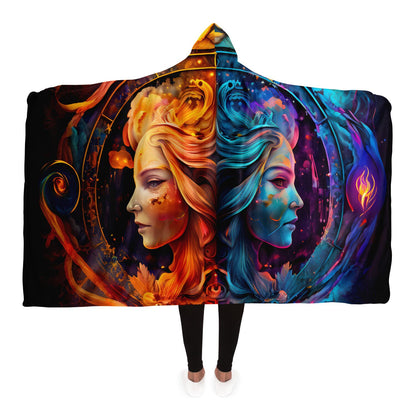 Gemini Water and Fire Twins Hooded Blanket