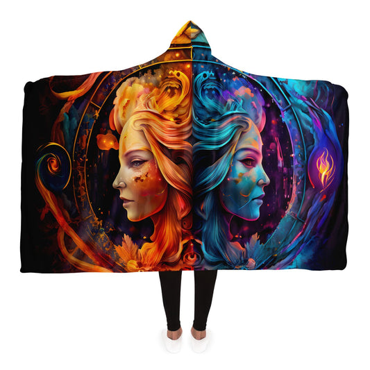 Gemini Water and Fire Twins Hooded Blanket
