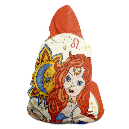 Leo Girl with Sun with Burnt Background Hooded Blanket