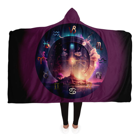 Zodiac Symbols Around Celestial Sphere with Black Background Hooded Blanket