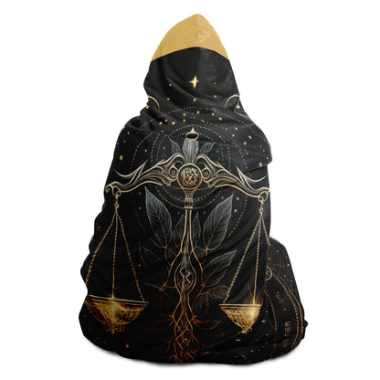 Libra Scales in Black and Gold Hooded Blanket