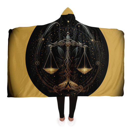 Libra Scales in Black and Gold Hooded Blanket