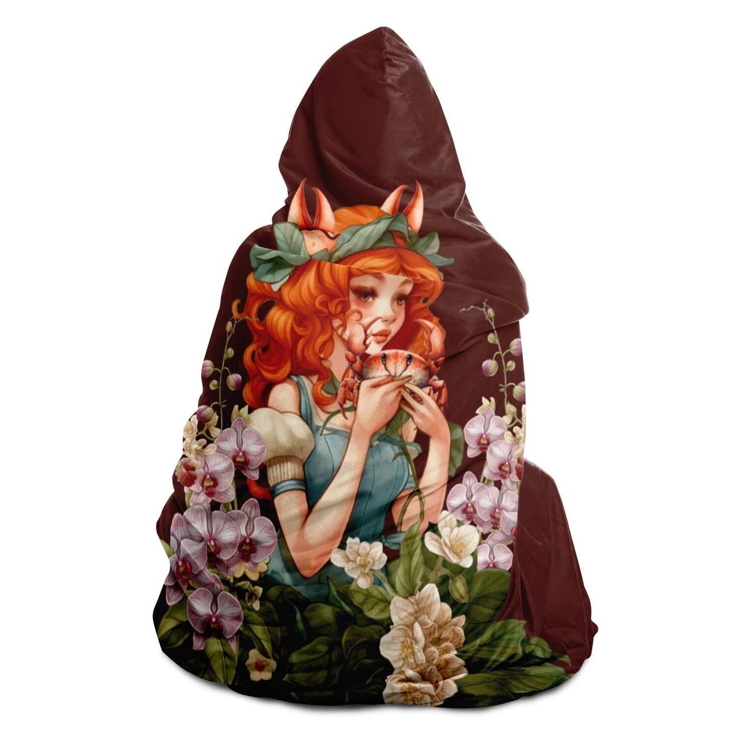 Cancarian Girl and Crab Vintage Illustration Hooded Blanket