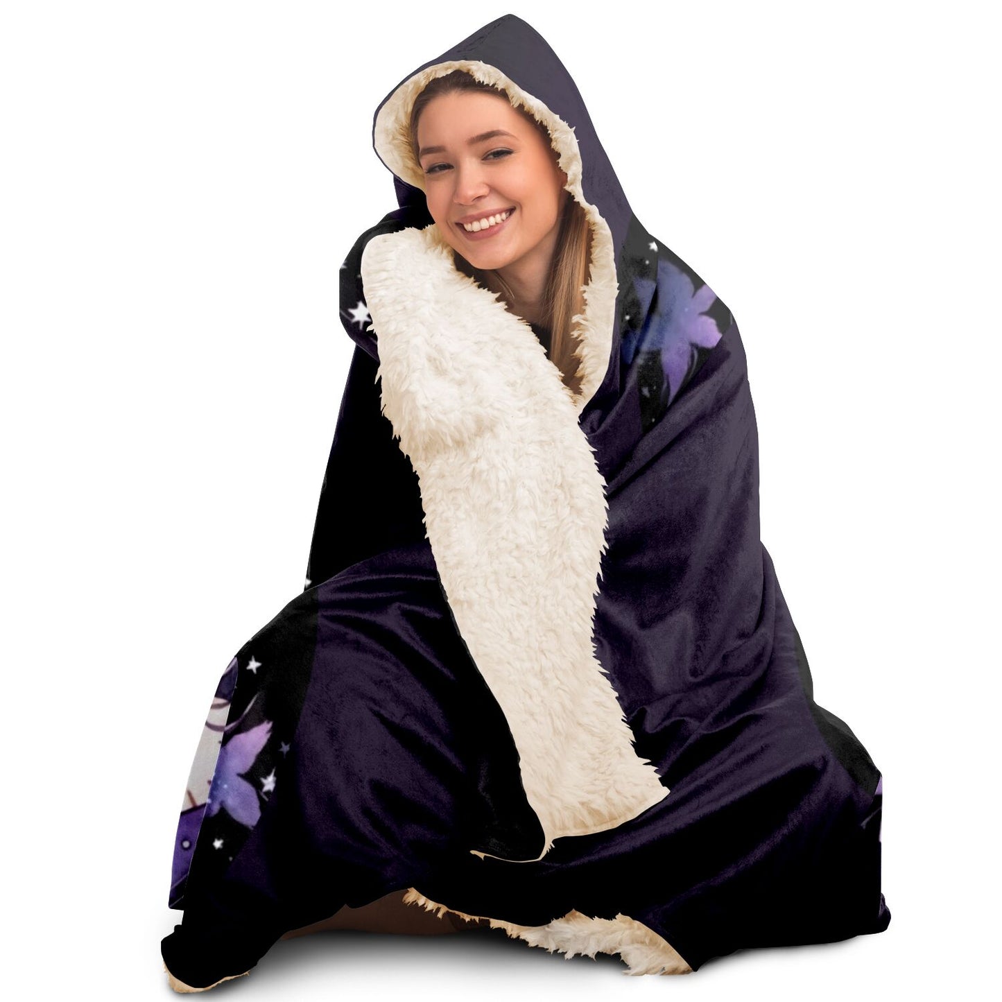 Gemini Purple Caricature with Leaves Shadowed Hooded Blanket