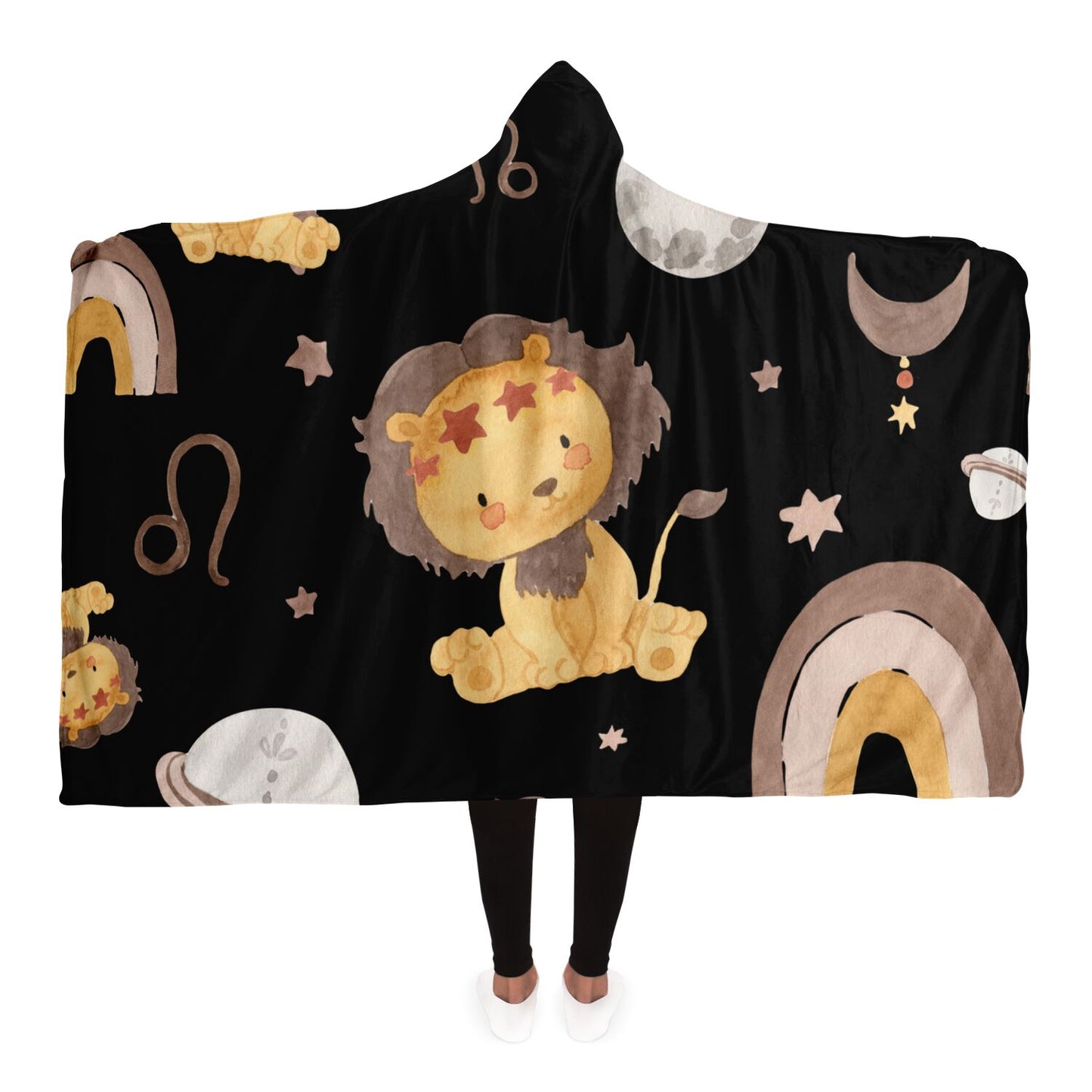 Leo Cartoon In The Stars Hooded Blanket