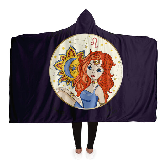 Leo Girl with Sun with Amethyst Background Hooded Blanket