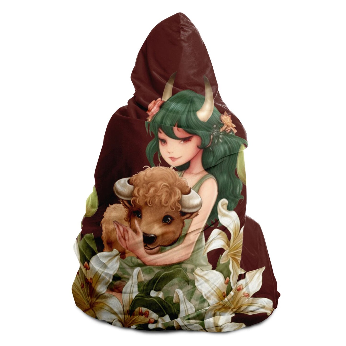 Taurus Girl and Bull Vintage Illustration Hooded Blanket