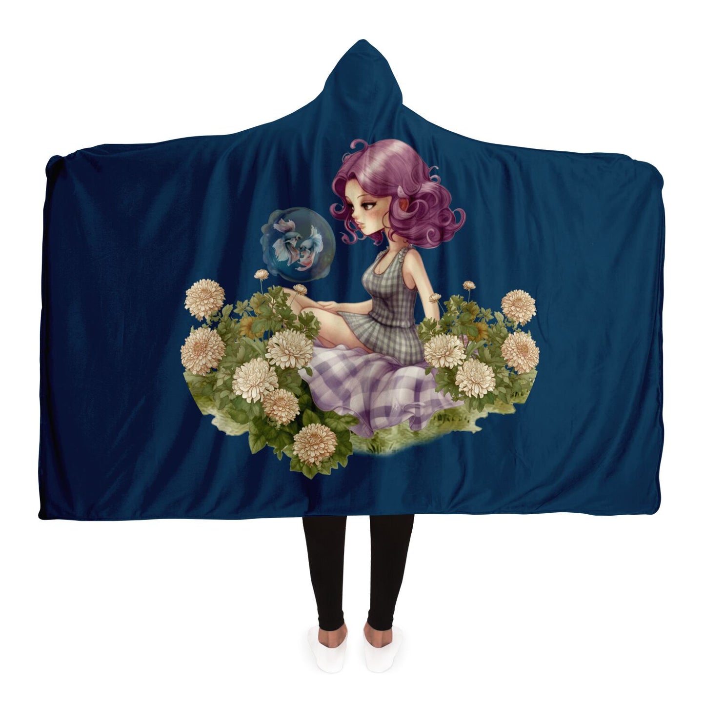Pisces Girl Vintage Illustration Hooded Blanket