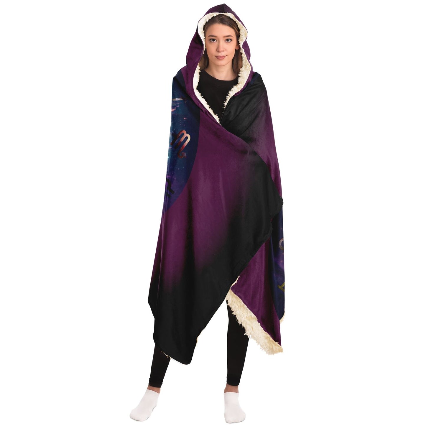 Zodiac Symbols Around Celestial Sphere with Black Background Hooded Blanket