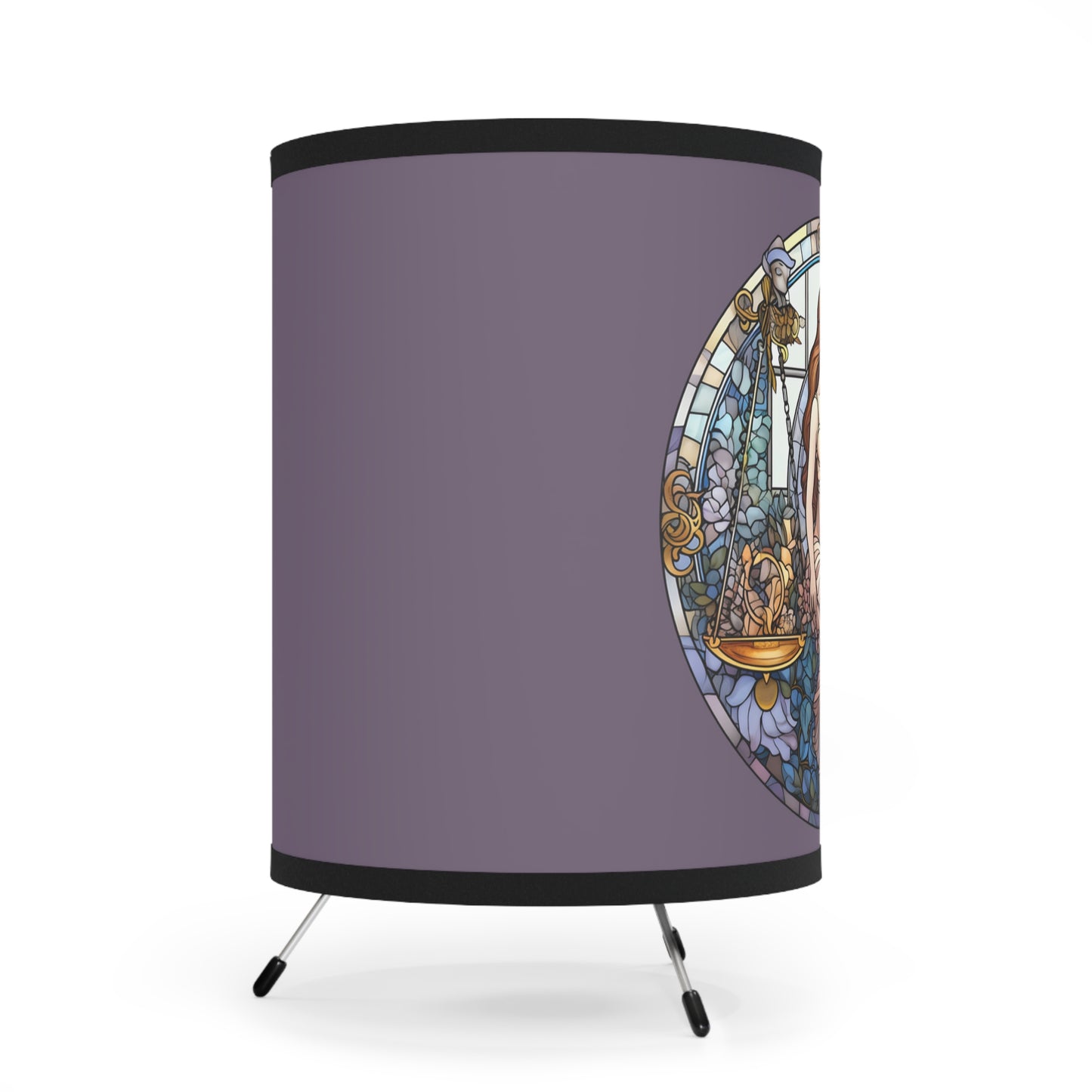 Libra Stained Glass Illustration Tripod Lamp with Printed Shade, US\CA plug