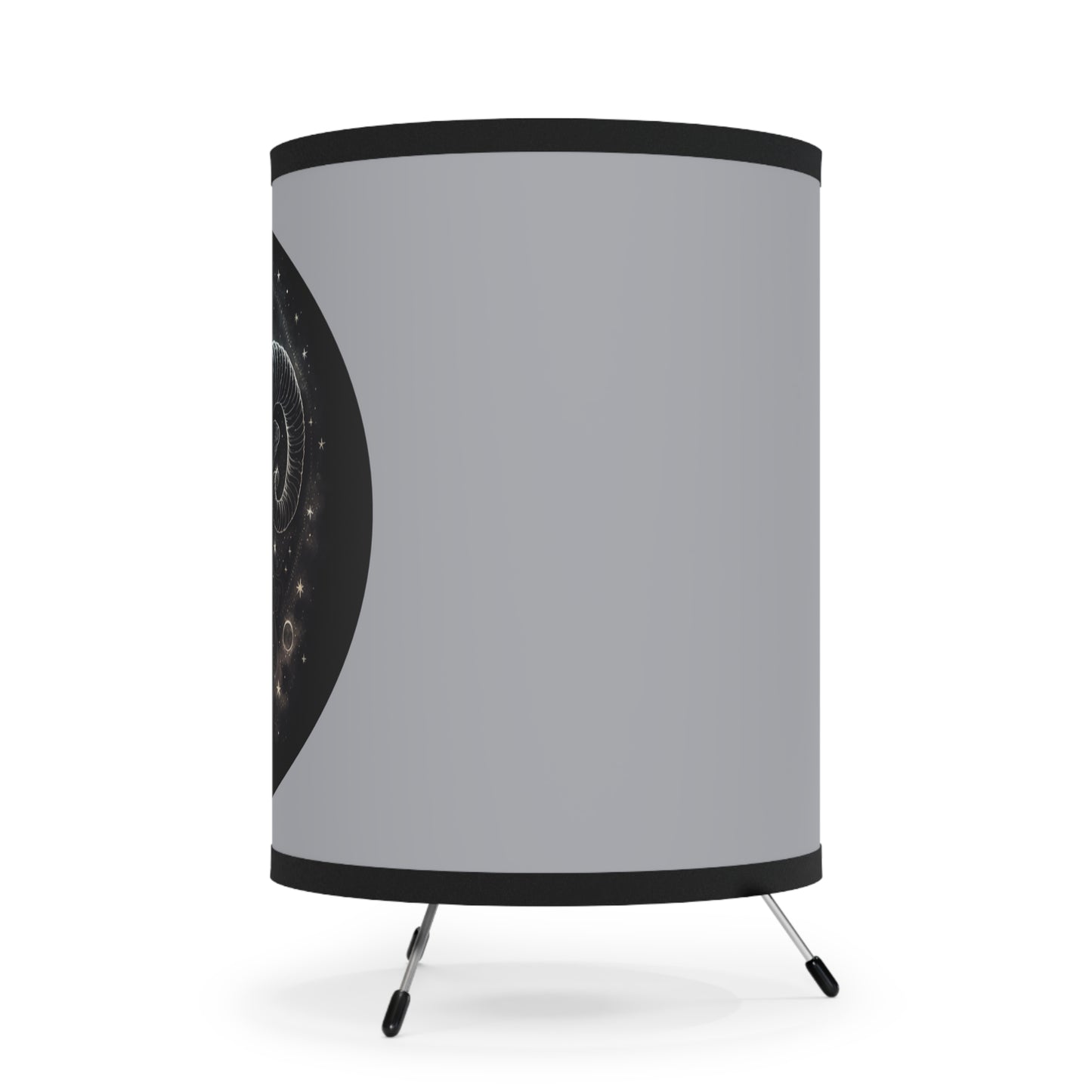 Aries Ram in Black and Silver Tripod Lamp with Printed Shade, US\CA plug