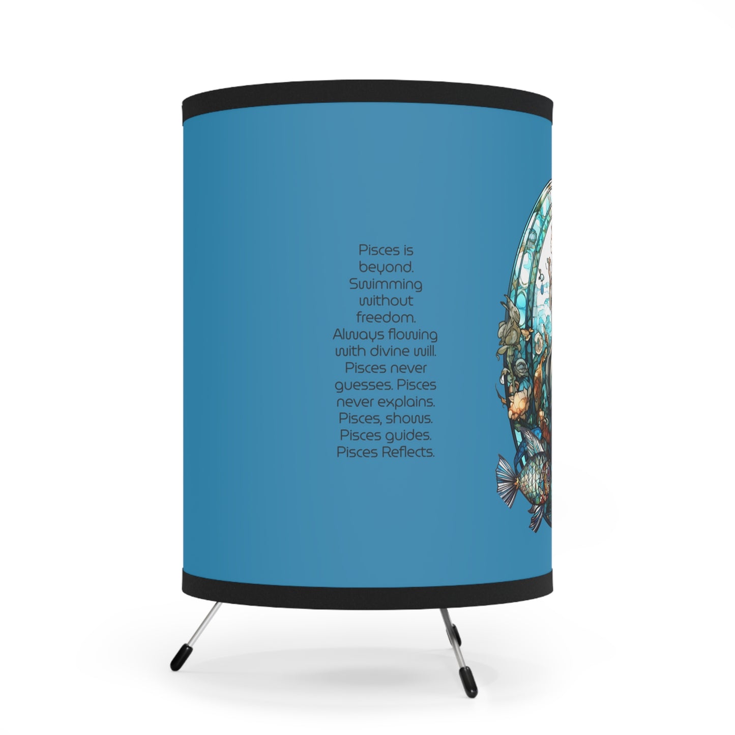 Pisces Stained Glass Illustration with Inspirational Poem Tripod Lamp with Printed Shade, US\CA plug