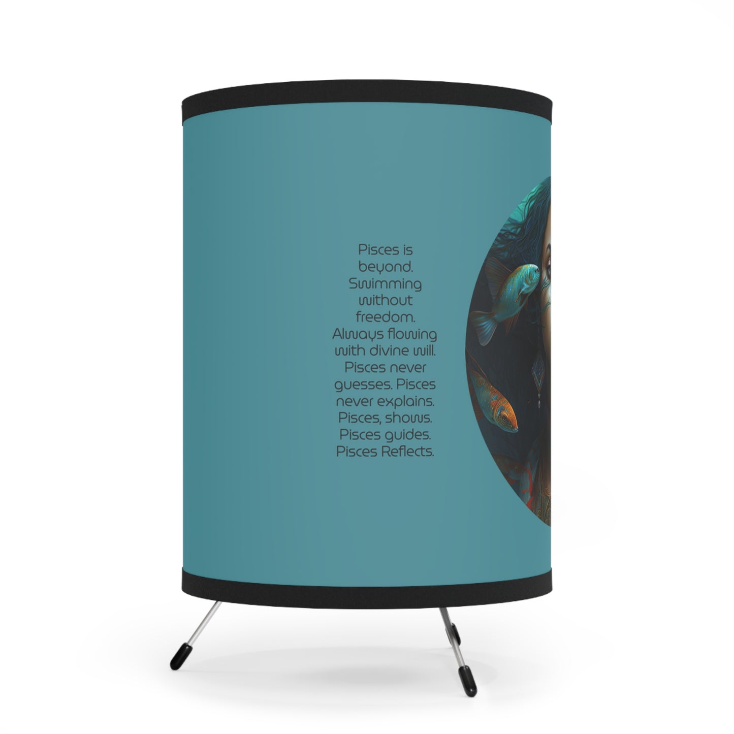 Pisces Ocean Goddess with Inspirational Poem Tripod Lamp with Printed Shade, US\CA plug