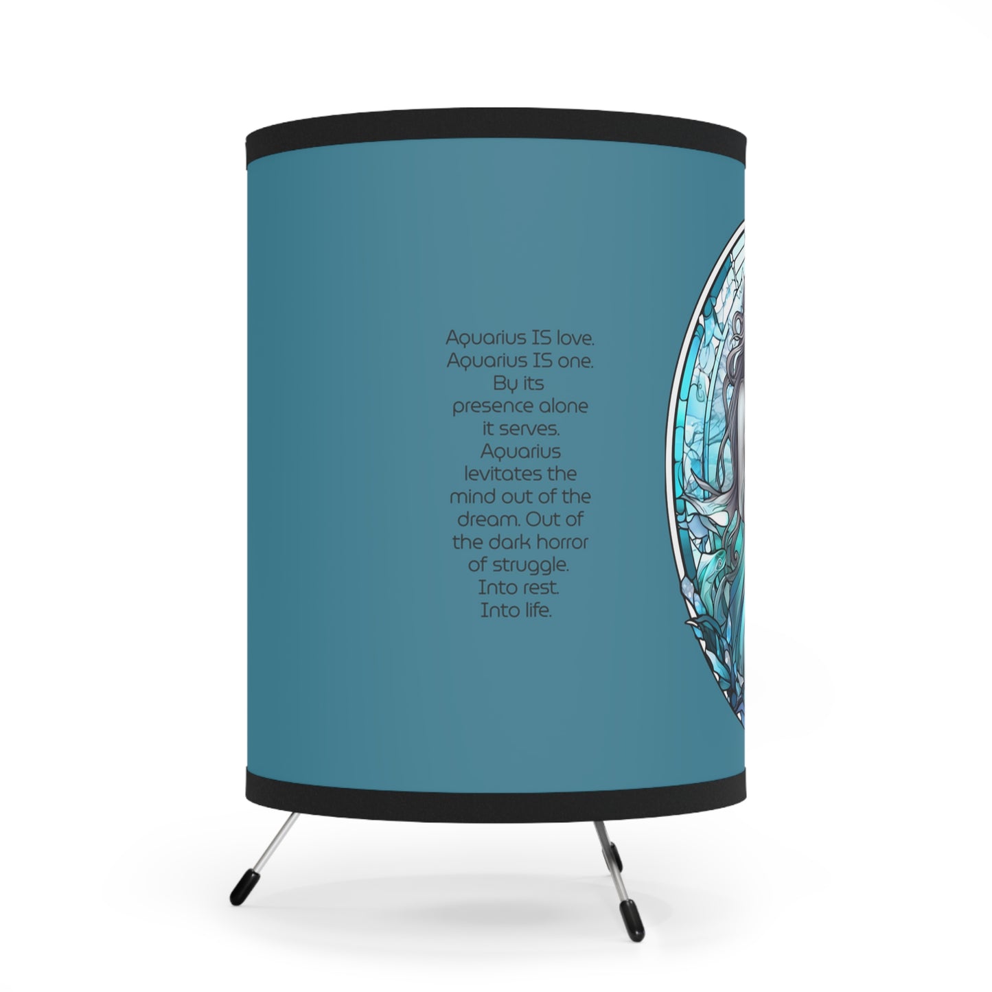 Aquarius Stained Glass Illustration with Inspirational Poem Tripod Lamp with Printed Shade, US\CA plug