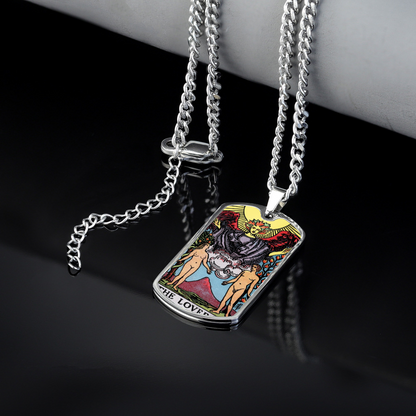 The Lovers Tarot Card Double Sided Print Rectangular Pendant and Necklace