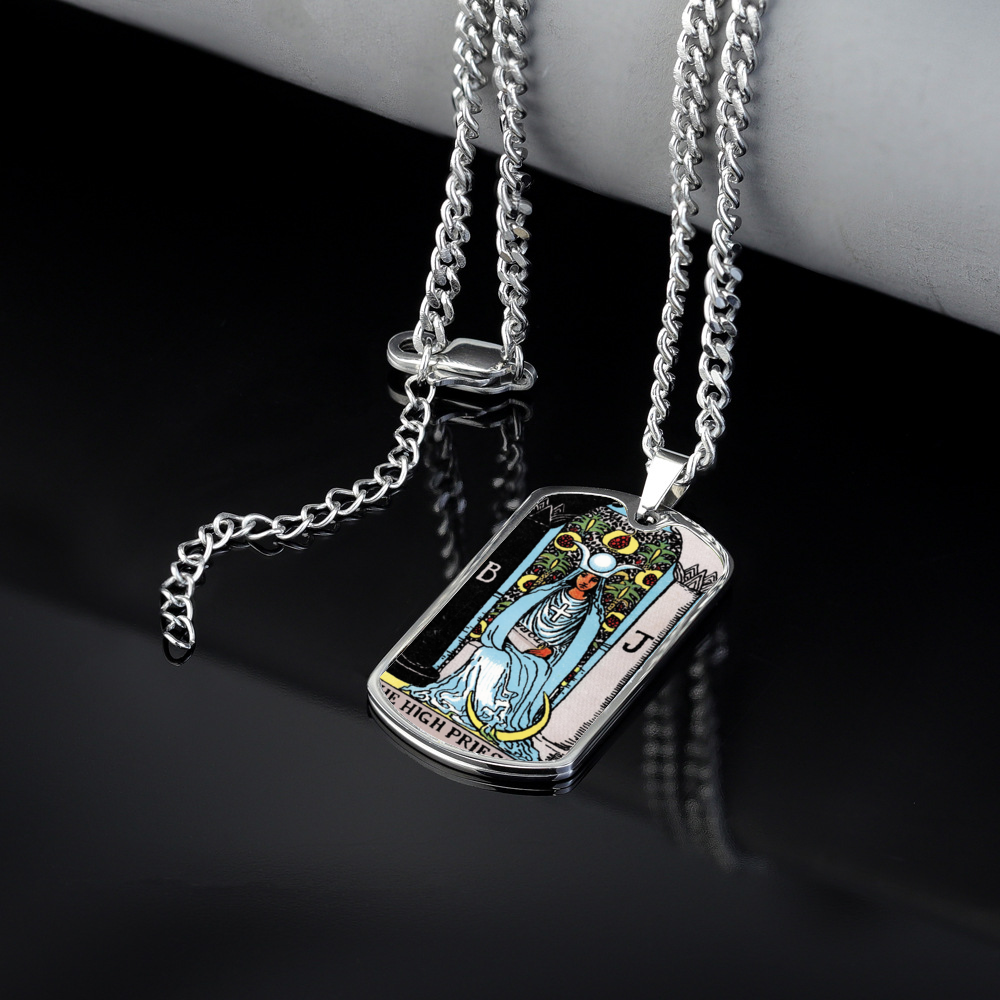 The High Priestess Tarot Card Double Sided Print Rectangular Pendant and Necklace