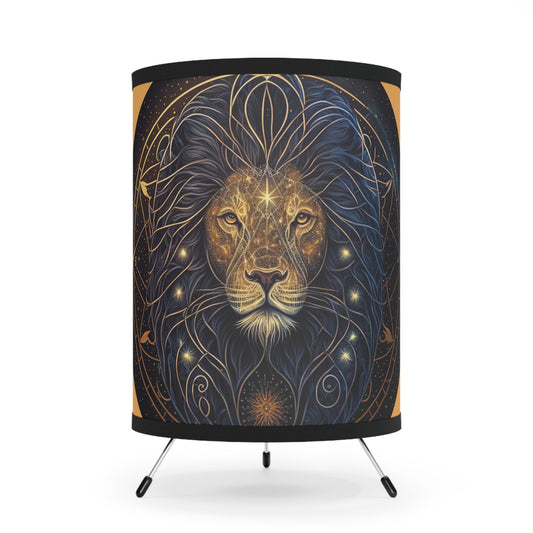 Leo in Black and Gold Printed Shade Tripod Lamp, US\CA plug