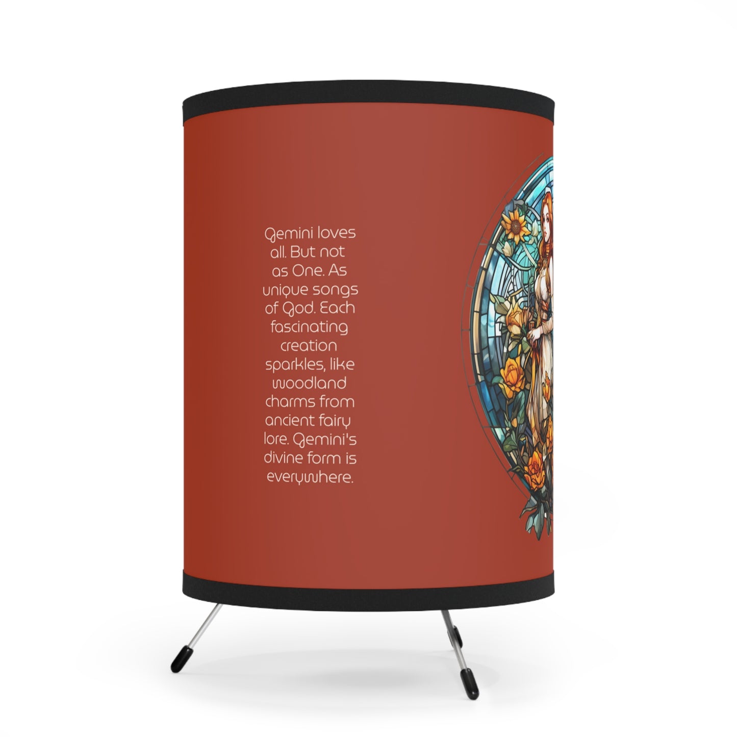 Gemini Stained Glass Twins with Inspirational Poem Printed Shade Tripod Lamp, US\CA plug