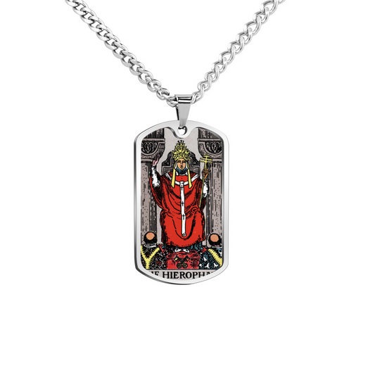 The Hierophant Tarot Card Double Sided Print Rectangular Pendant and Necklace