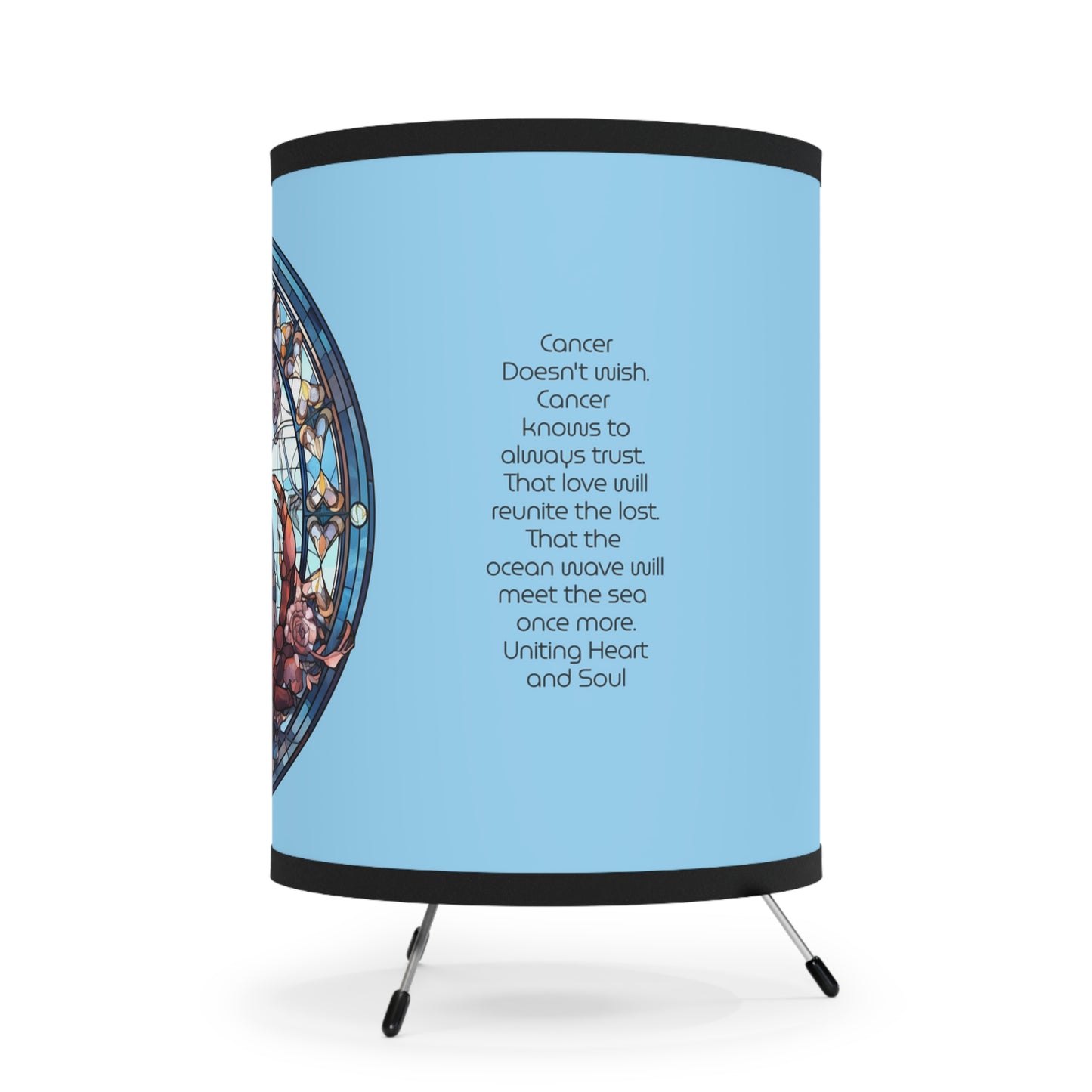 Cancer Stained Glass Illustration with Inspirational Poem Printed Shade Tripod Lamp, US\CA plug