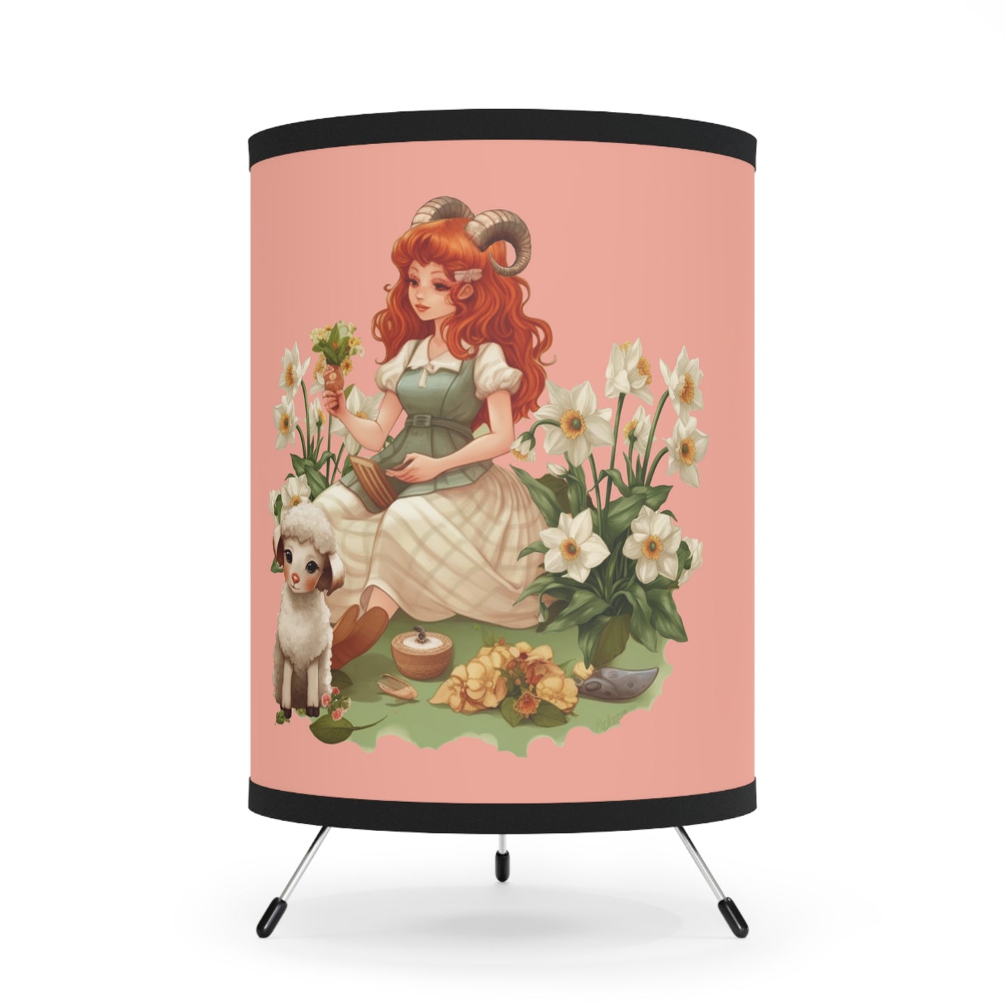 Aries Vintage Illustration Tripod Lamp with Printed Shade, US\CA plug