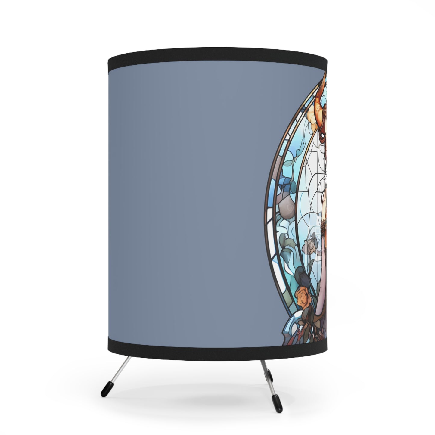 Taurus Stained Glass Illustration Tripod Lamp with Printed Shade, US\CA plug