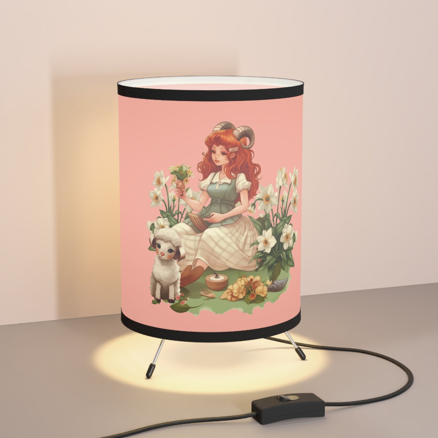 Aries Vintage Illustration Tripod Lamp with Printed Shade, US\CA plug