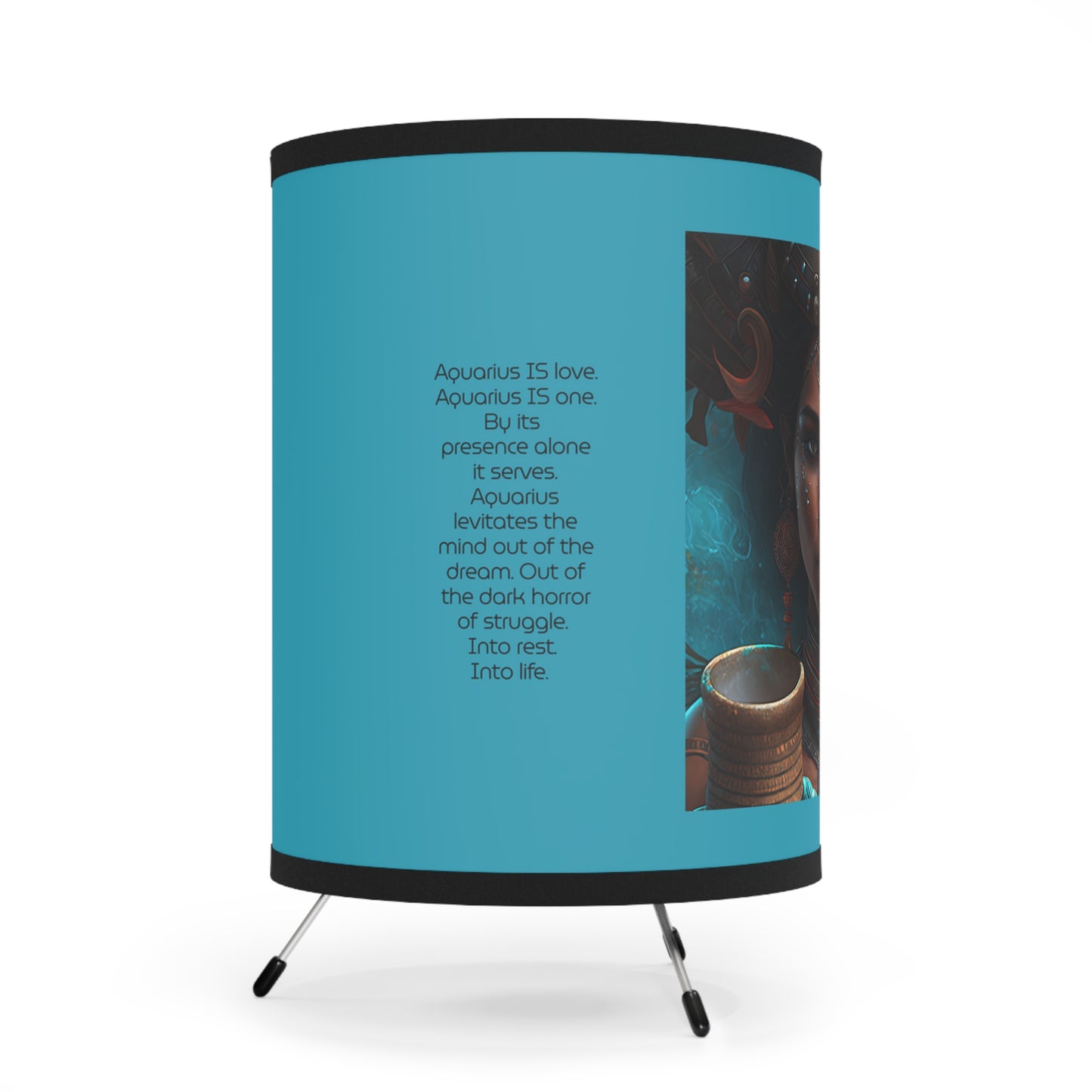Aquarius Warrior Goddess with Inspirational Poem Tripod Lamp with Printed Shade, US\CA plug