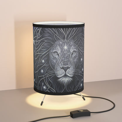 Leo in Black and White with Purple Starry Background Printed Shade Tripod Lamp, US\CA plug