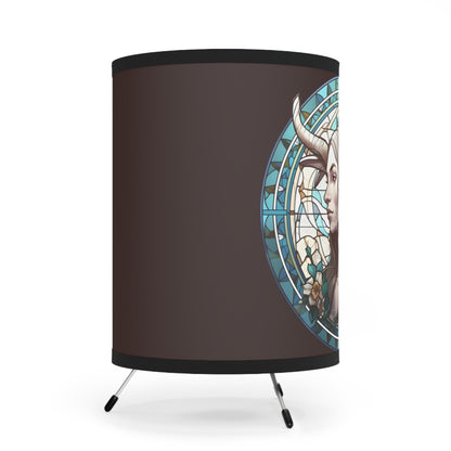 Capricorn Stained Glass Illustration Tripod Lamp with Printed Shade, US\CA plug