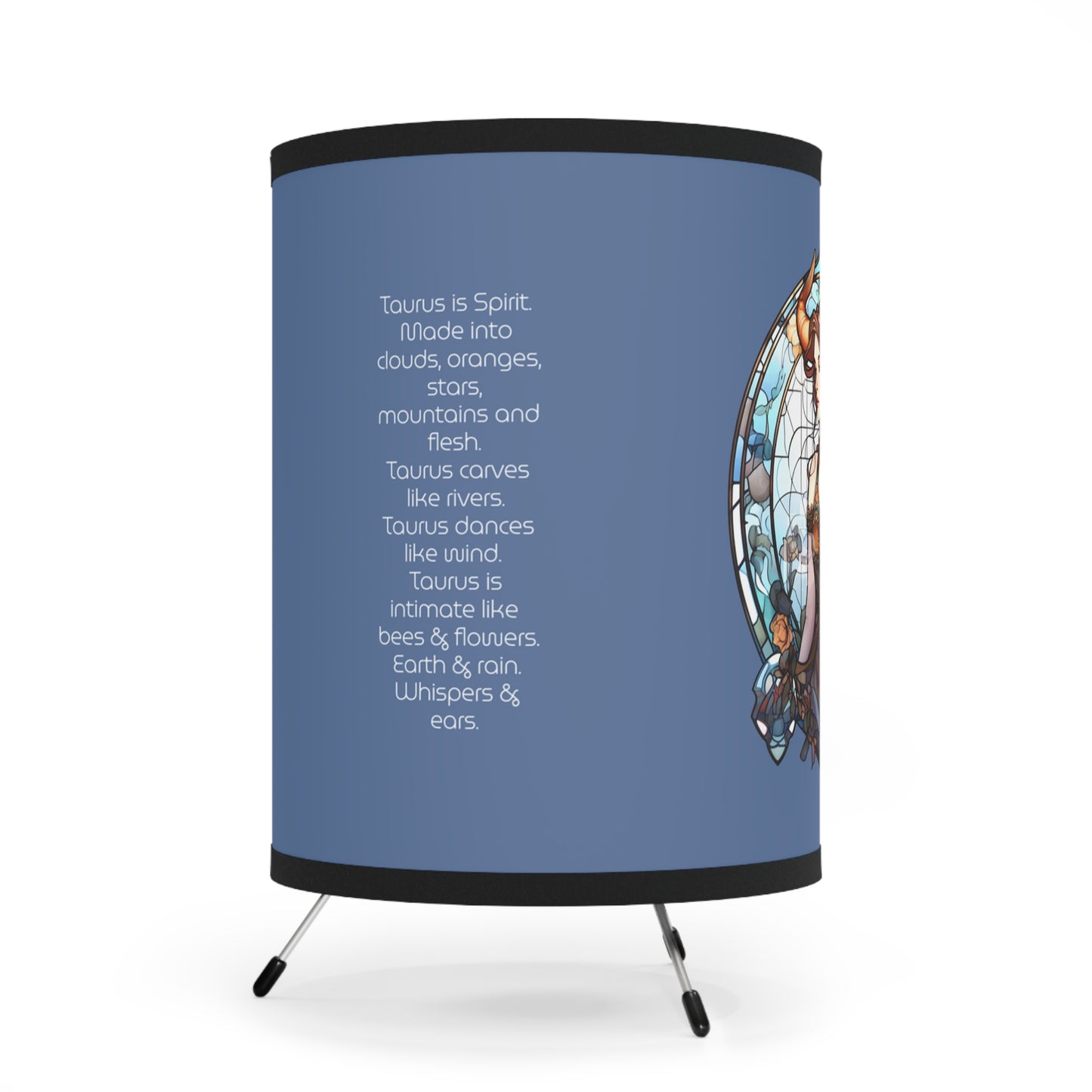 Taurus Stained Glass Illustration with Inspirational Poem Tripod Lamp with Printed Shade, US\CA plug