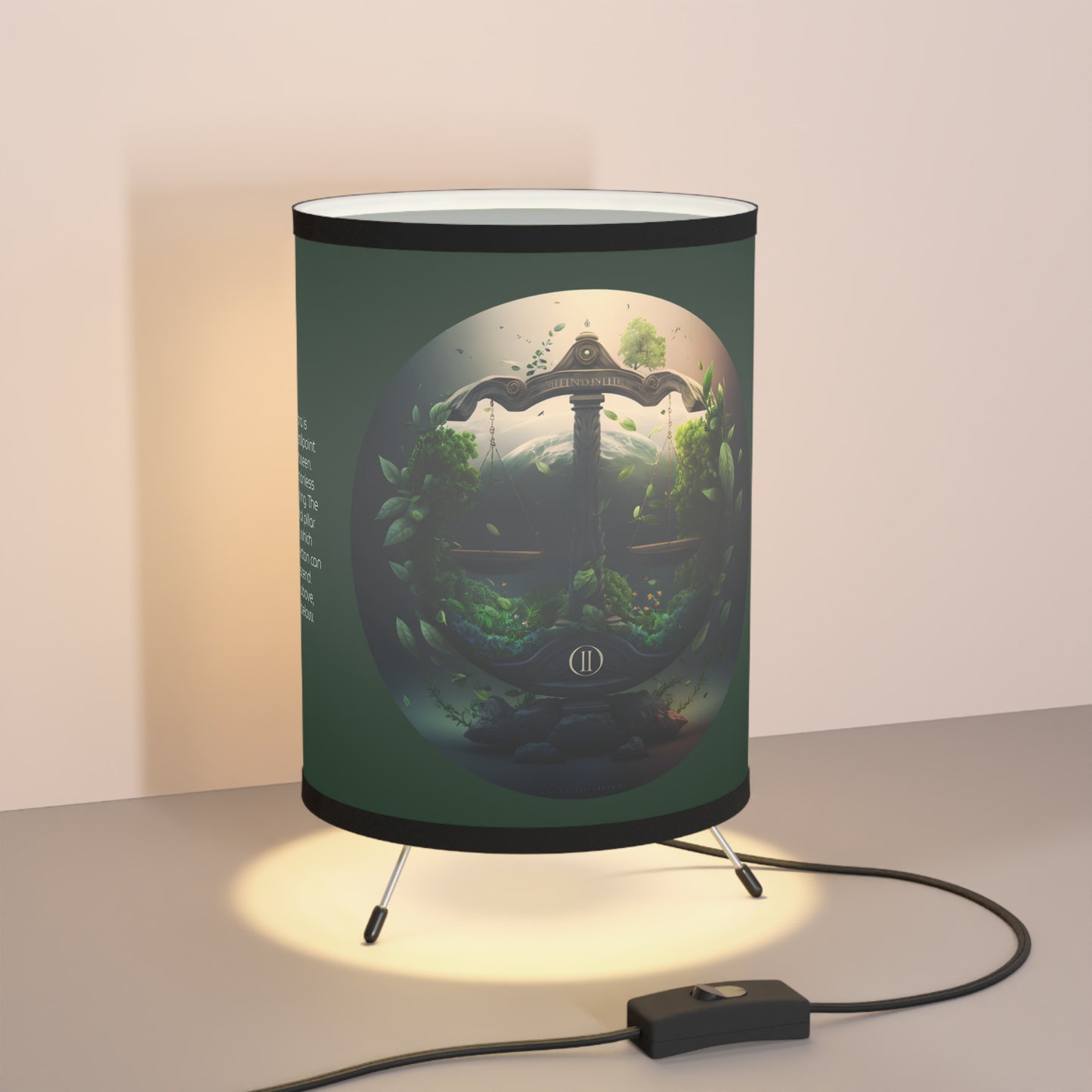 Libra Green Scales with Inspirational Poem Tripod Lamp with Printed Shade, US\CA plug