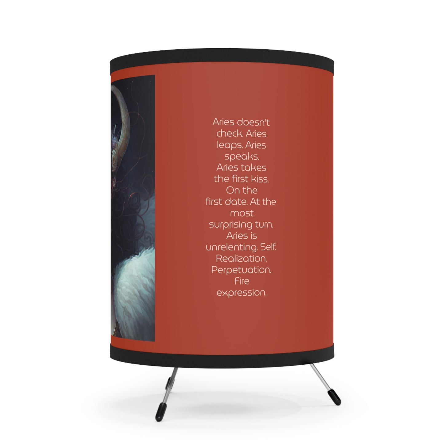 Aries Warrior Goddess with Inspirational Poem Tripod Lamp with Printed Shade, US\CA plug