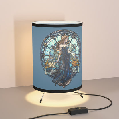 Virgo Stained Glass Illustration Tripod Lamp with Printed Shade, US\CA plug